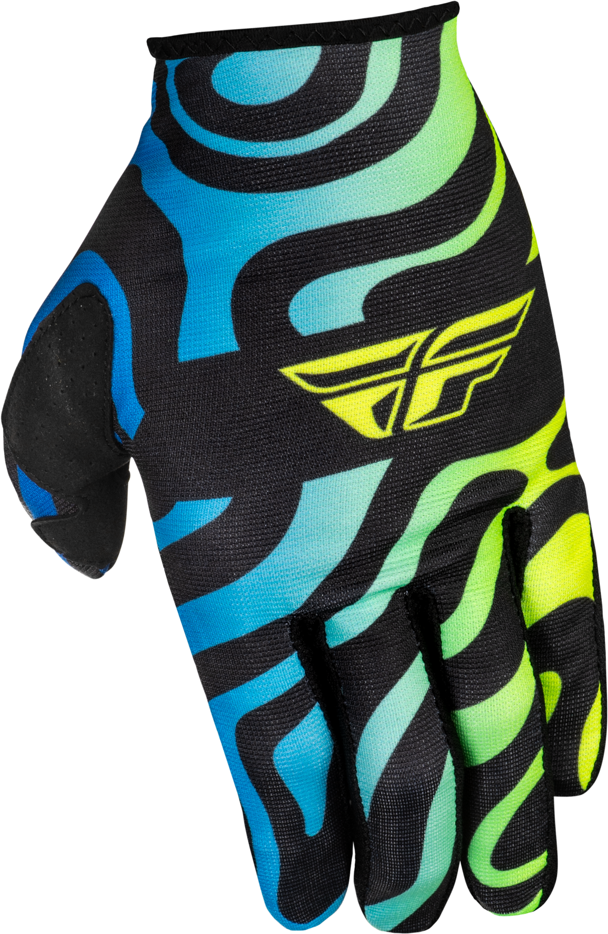 Fly Racing Lite Zen Gloves Black/Blue/Hi Vis for ATV, Dirt Bike, and Motocross Riders