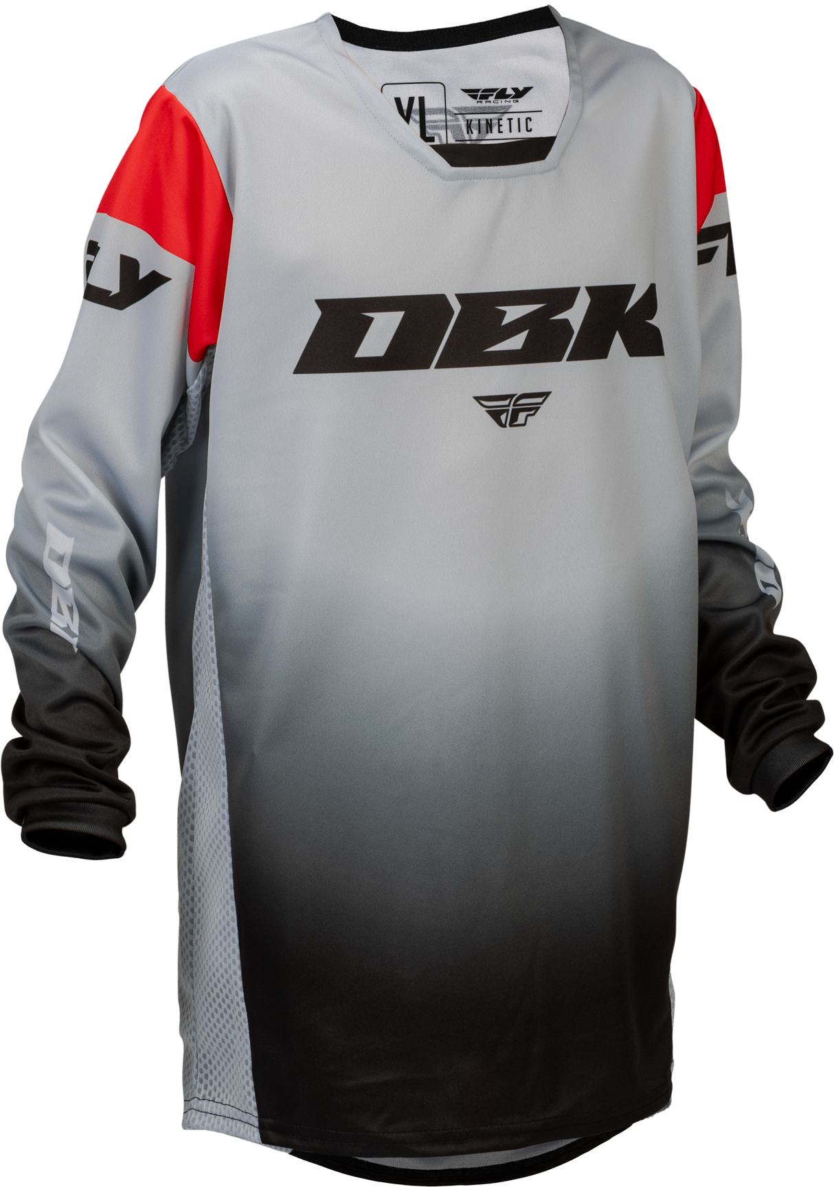 Fly Racing Youth Kinetic DBK Jersey Grey/Black/Red, Part Number 379-520YL, Compatible with Honda CRF Series and Kawasaki KX Models