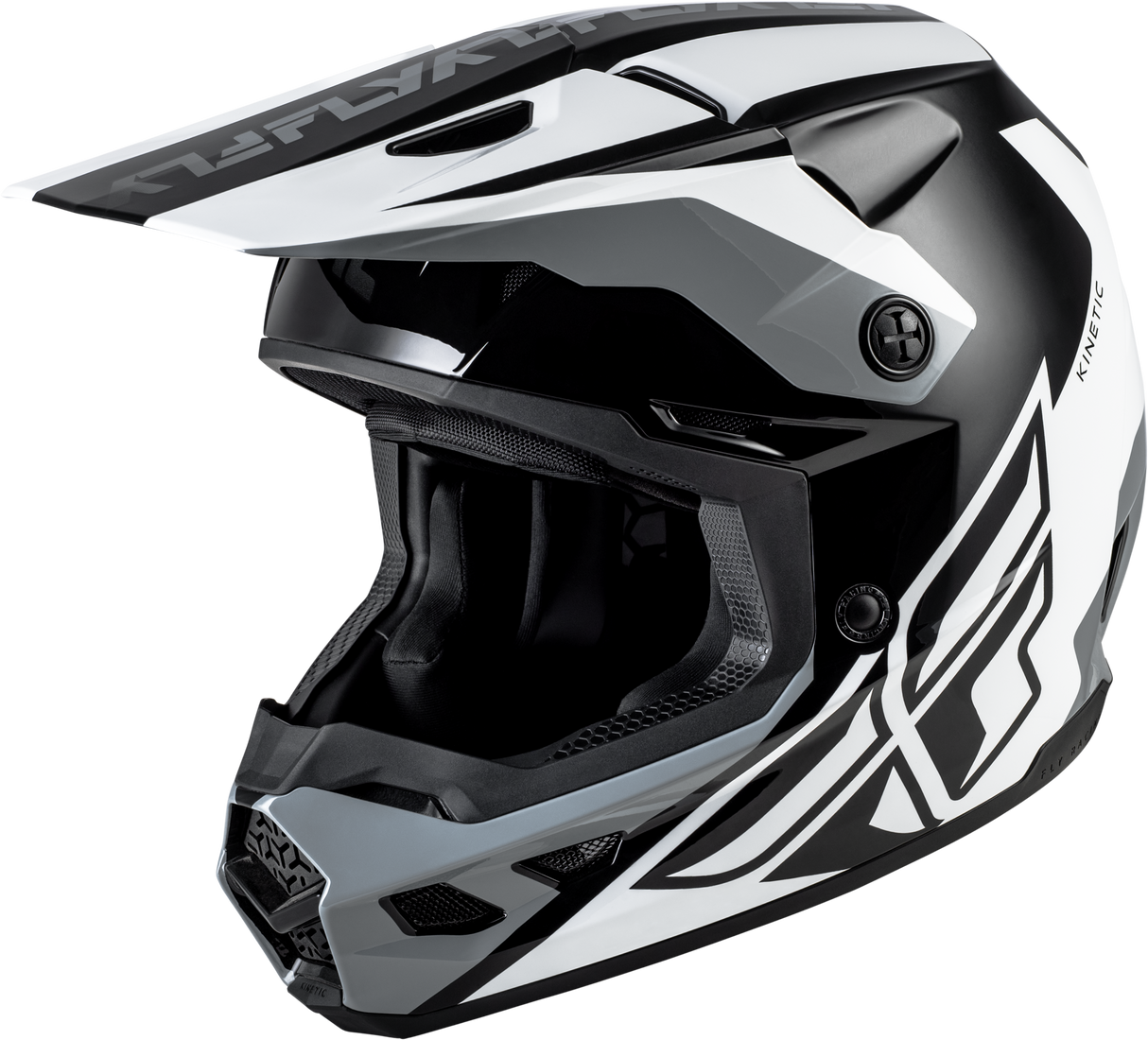 FLY Racing Kinetic Crest Helmet Black/White/Grey for Off-Road Motorcycles - Size Medium