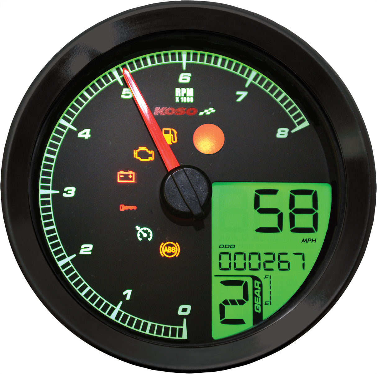 KOSO BA051211 Speedo / Tach Black Bezel LCD Color Change Display for Harley Davidson XL883N Iron 883 and XL883L Super Low (2005-2013)