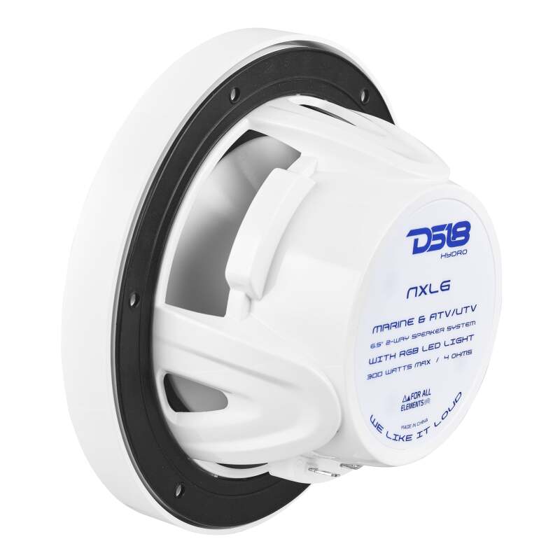 DS18 NXL Series 6.5-inch Marine Coaxial Speaker with RGB Lighting - White, 100W RMS, 4 Ohm - Fits Marine and Powersports Vehicles