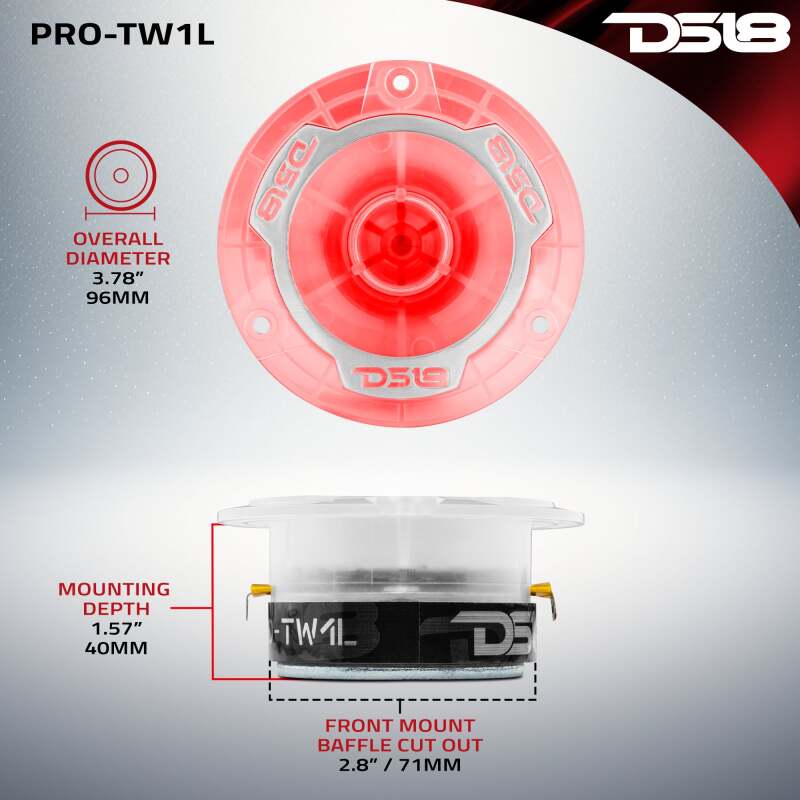 DS18 PRO-TW1L 3.8-inch Super Bullet Tweeter with RGB LED Lights, 120 Watts RMS, 1-inch Aluminum Voice Coil, 4 Ohm, Pair for Car Audio Systems