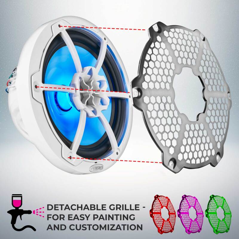 DS18 NXL-M Series 8-Inch Marine and Powersports Speaker with RGB LED Lights – White Finish