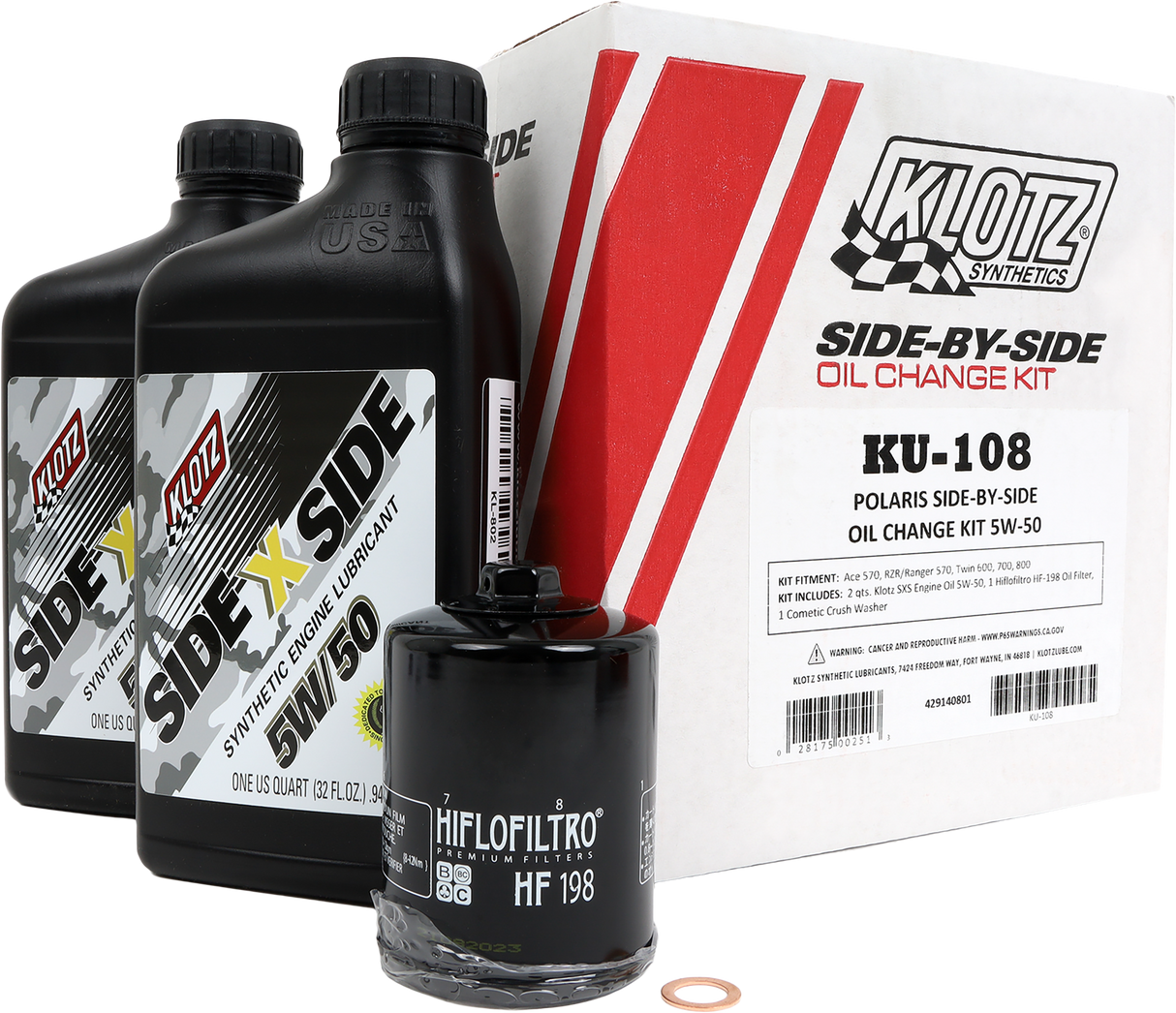 Klotz KU-108 Polaris SXS 2-Quart Synthetic Oil Change Kit – Fits Polaris Side-by-Side Vehicles