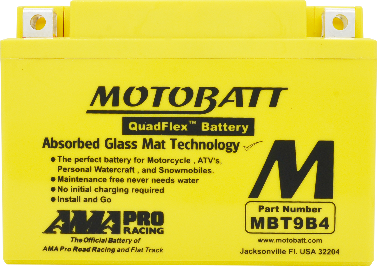 Motobatt MBT9B4 Quadflex Sealed AGM Battery for Motorcycle and Powersports Vehicles