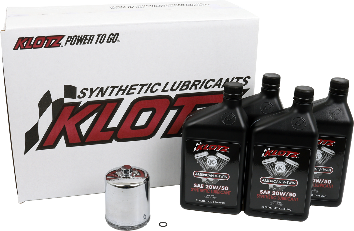 KLOTZ KH-103 Basic Harley Davidson 4 Quart Synthetic Oil Change Kit with Oil Filter and Drain Plug O-Ring