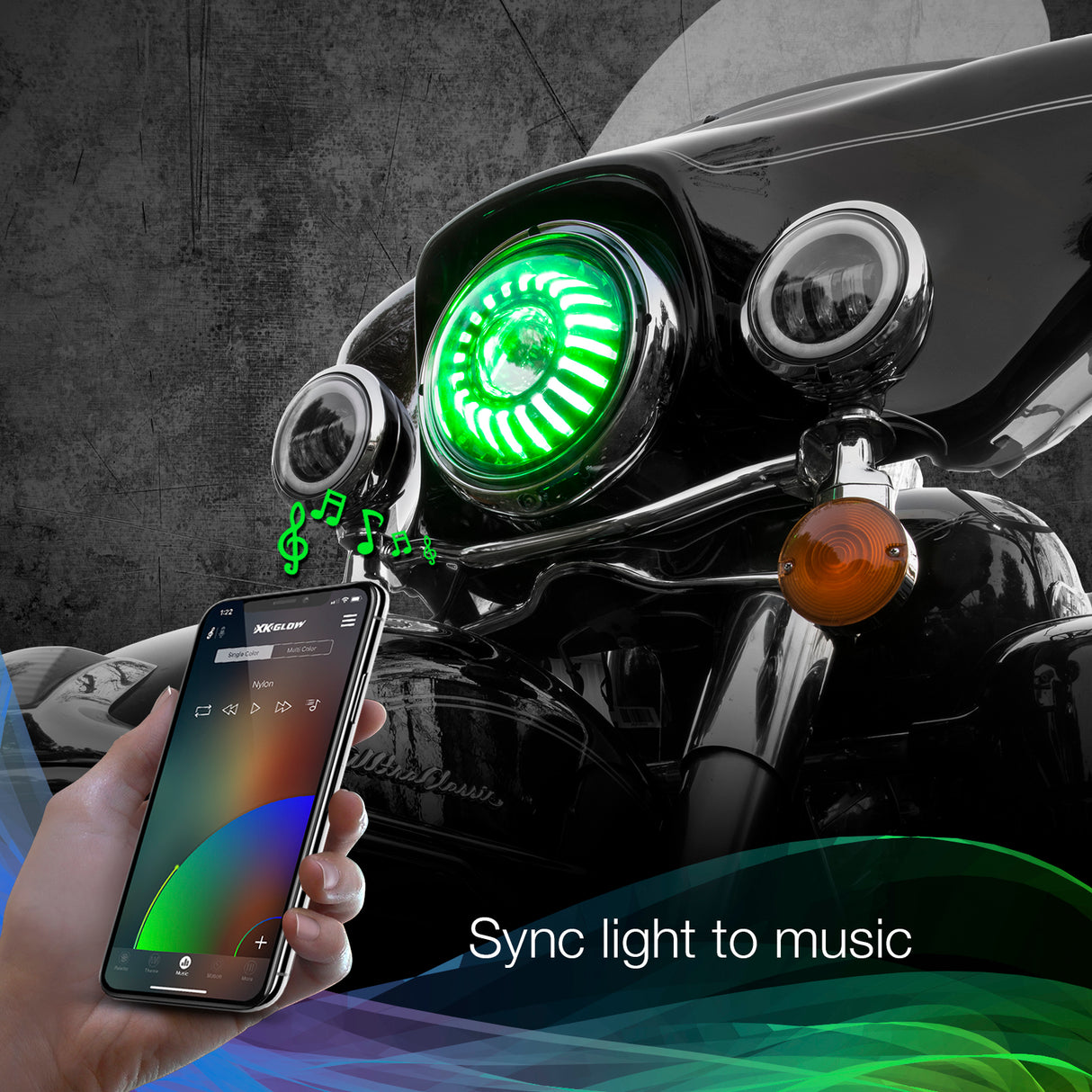 XK GLOW 7-inch XKchrome RGB Headlight with Switchback Function for Harley Davidson and Motorcycle Fits