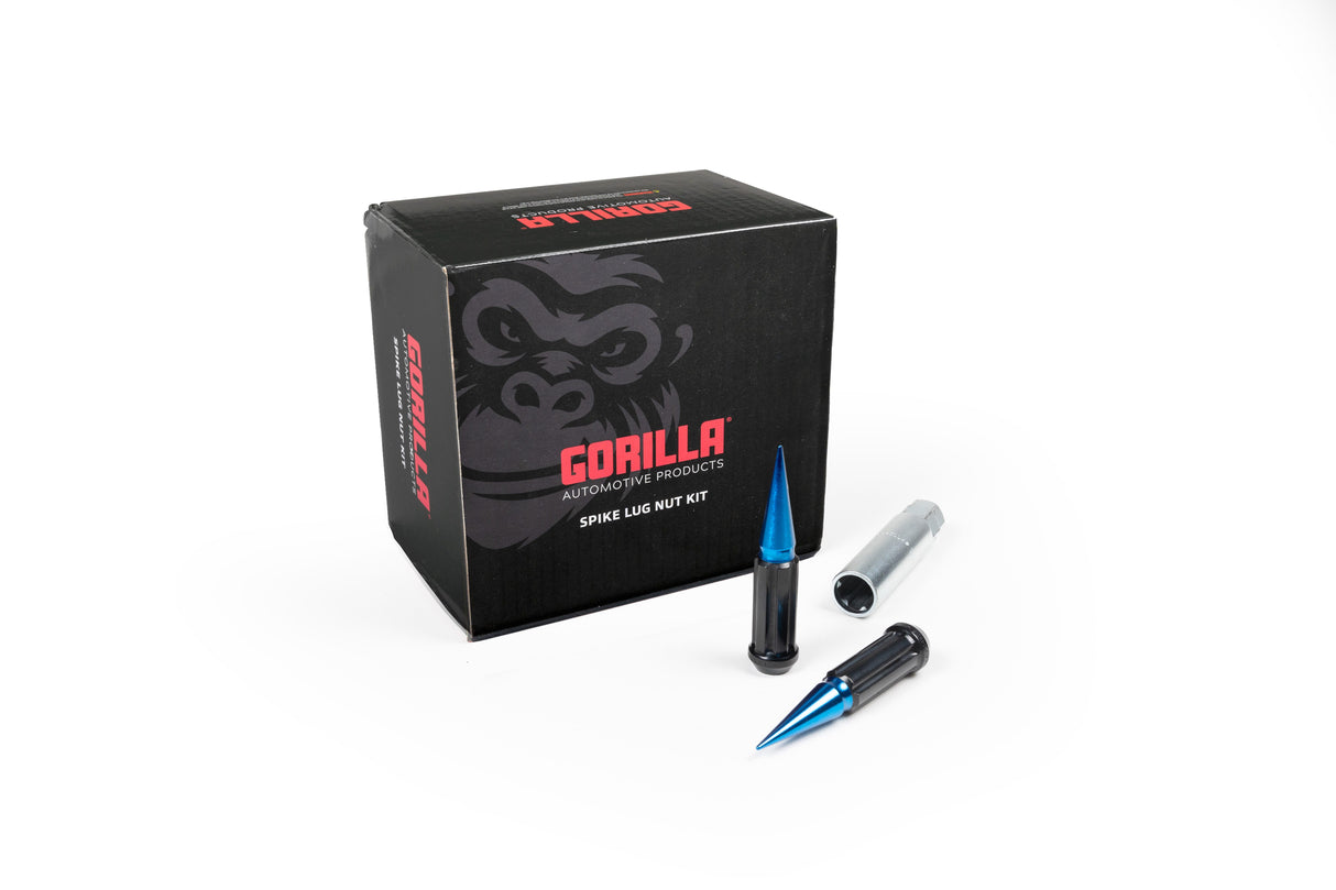 Small Diameter Spline Spike Lug Nuts - 13/16" & 7/8" Dual Hex Key - 14mm x 1.50 Thread Size - Blue Finish - Set of 24