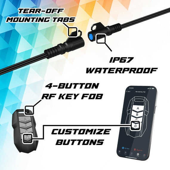 XK GLOW XKMAX RGBW Whip Kit 48 Inch with 240 LED Lights for Jeep, Truck, or SUV