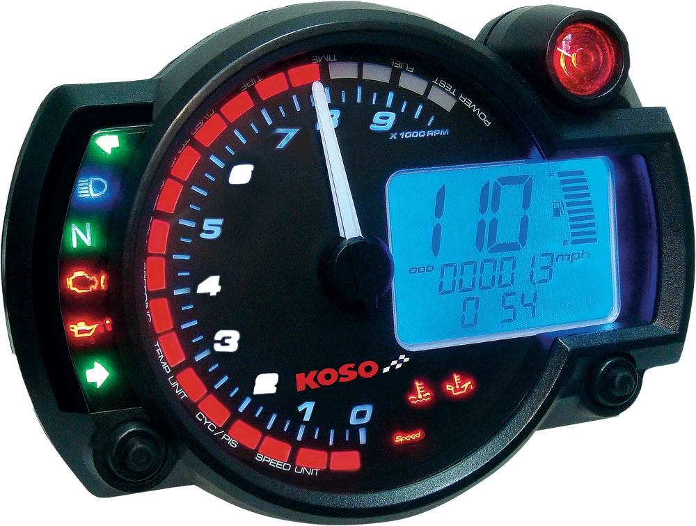 KOSO BA015B25 GP Style Multi-Function RX 2N Gauge with Black Panel for Motorcycles and ATVs