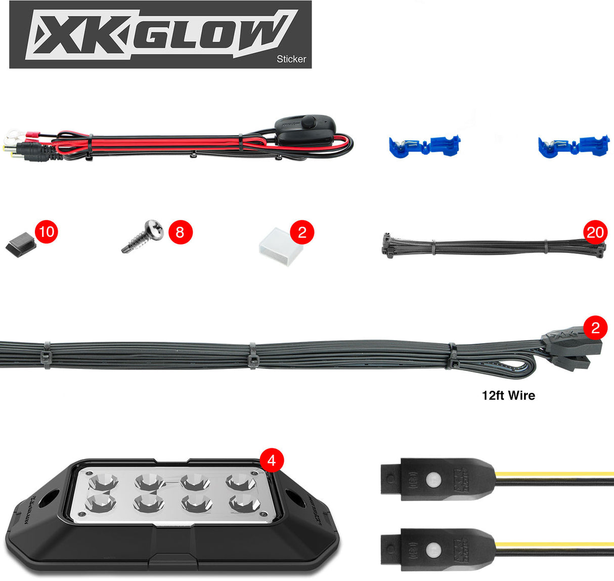 XK GLOW 4-Piece RGB Rock Light Kit with App Control for Jeep Wrangler, Toyota Tacoma, Ford F-150