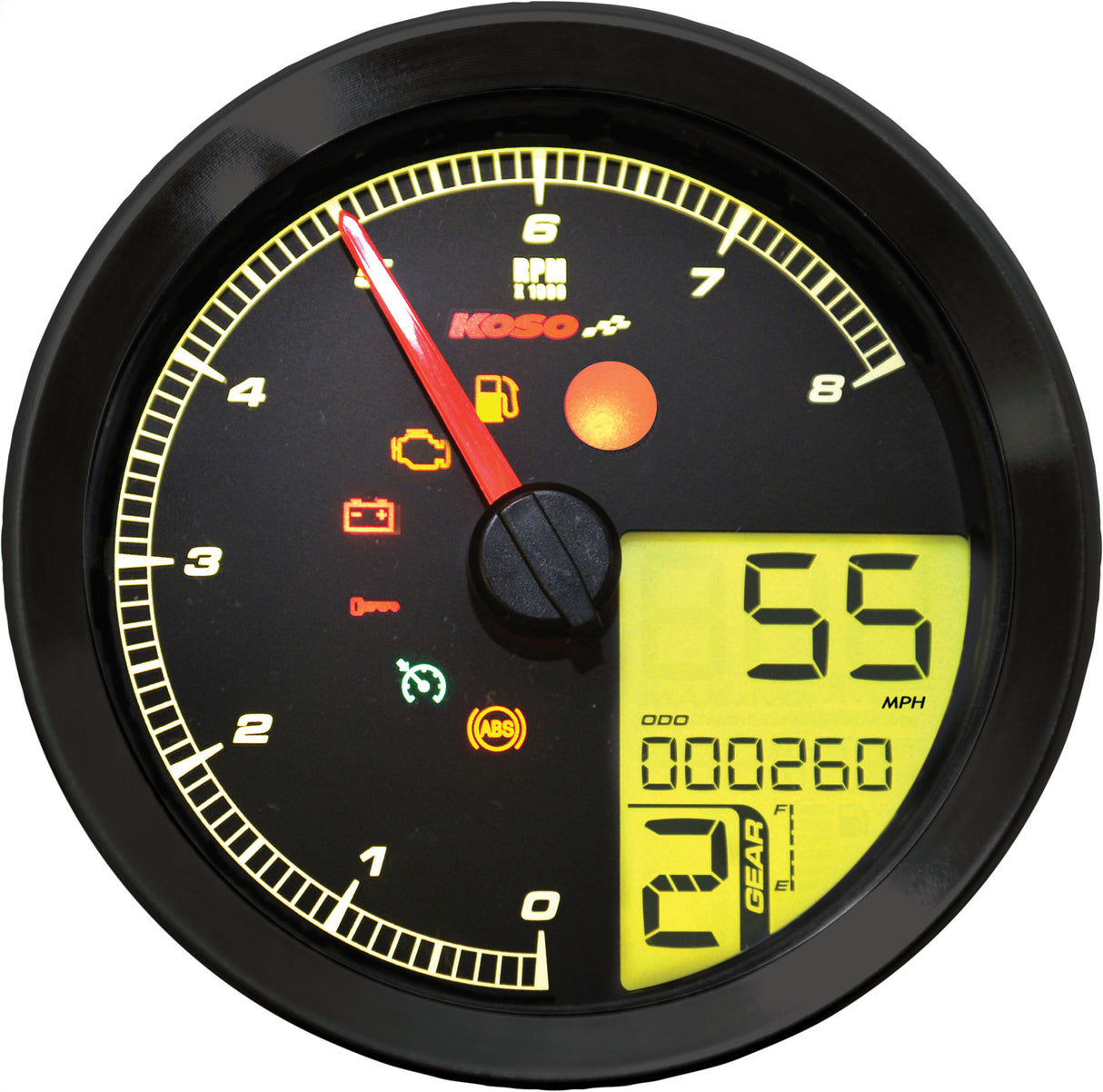 KOSO BA051211 Speedo / Tach Black Bezel LCD Color Change Display for Harley Davidson XL883N Iron 883 and XL883L Super Low (2005-2013)