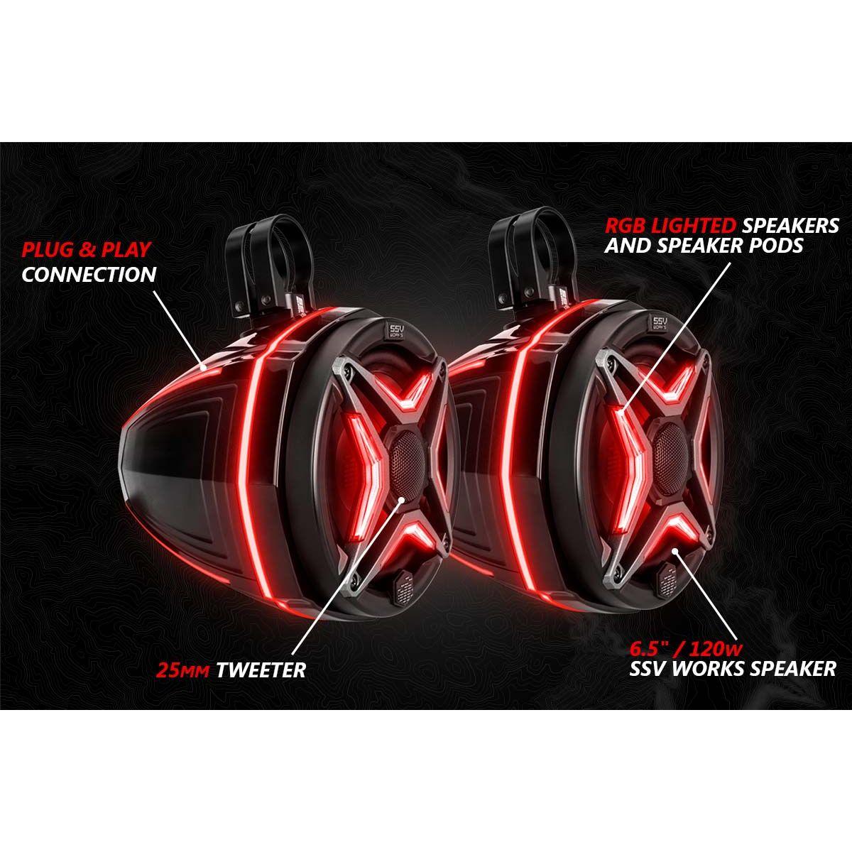 Polaris RZR Lighted 5-Speaker System with Head Unit | SSV Works
