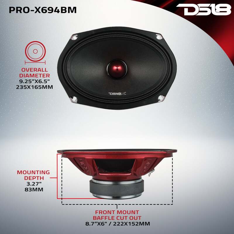 DS18 PRO-X694BM 6x9 Inch 275 Watt RMS 4 Ohm Mid-Range Bullet Loudspeakers for Car Audio
