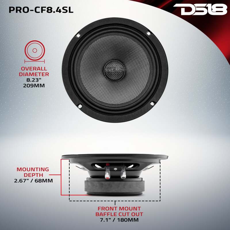 DS18 PRO-CF8.4SL 8-Inch 275W RMS 4-Ohm Mid-Bass Loudspeaker for Car Audio