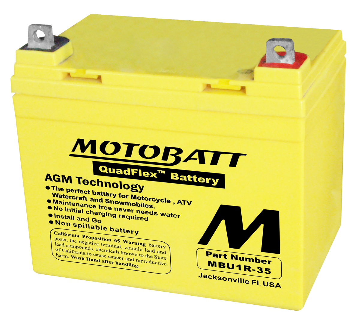 MOTOBATT MBU135 Sealed AGM Battery with Quadflex Technology for Motorcycle, ATV, and Powersports Vehicles