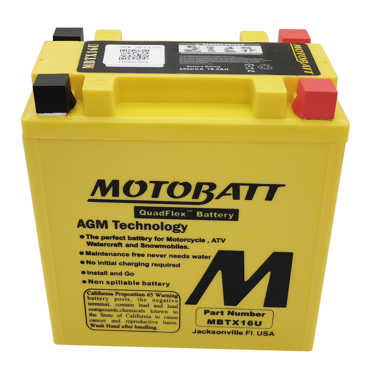 Motobatt MBTX16U Sealed AGM Battery – Universal Fit for Powersports Vehicles