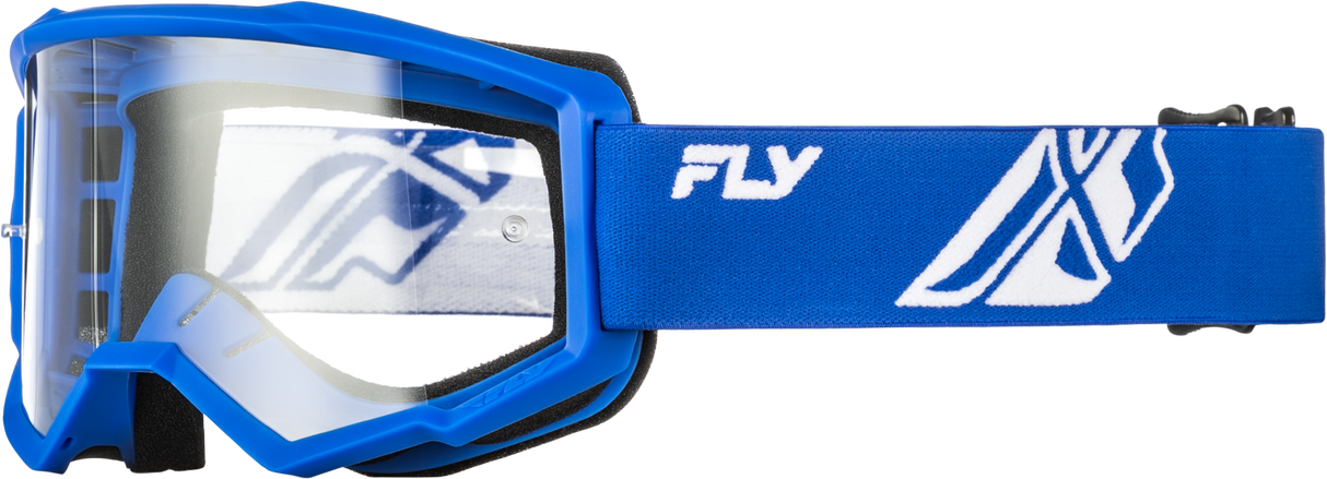 Fly Racing Focus Goggle Blue/White with Clear Lens - Universal Fit for Off-Road and Motocross Vehicles