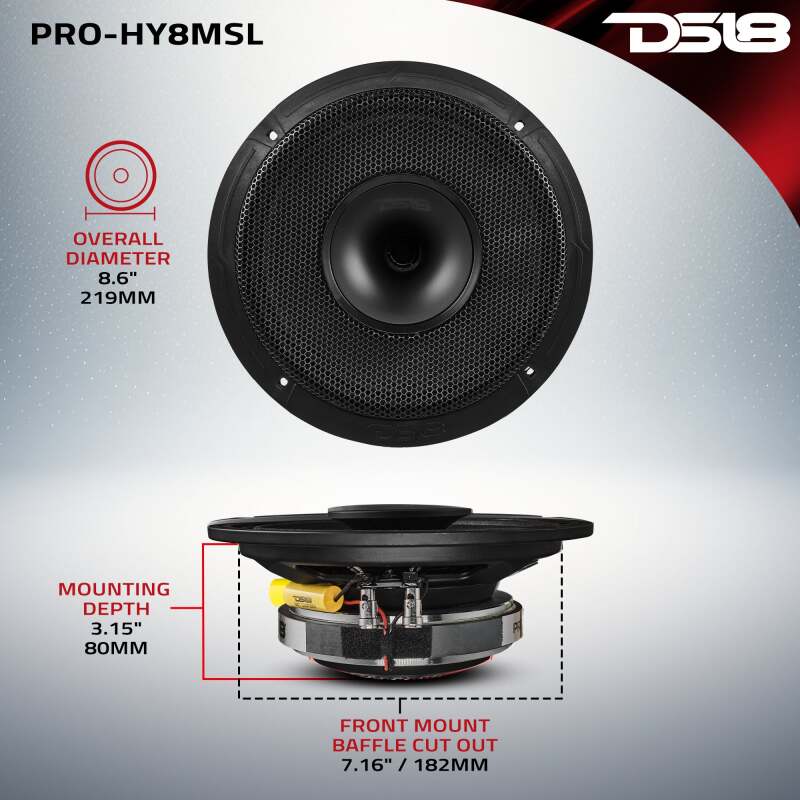 DS18 PRO-HY8MSL 8-Inch 200W RMS 8 Ohm Mid-Range Loudspeaker for Automotive Vehicles