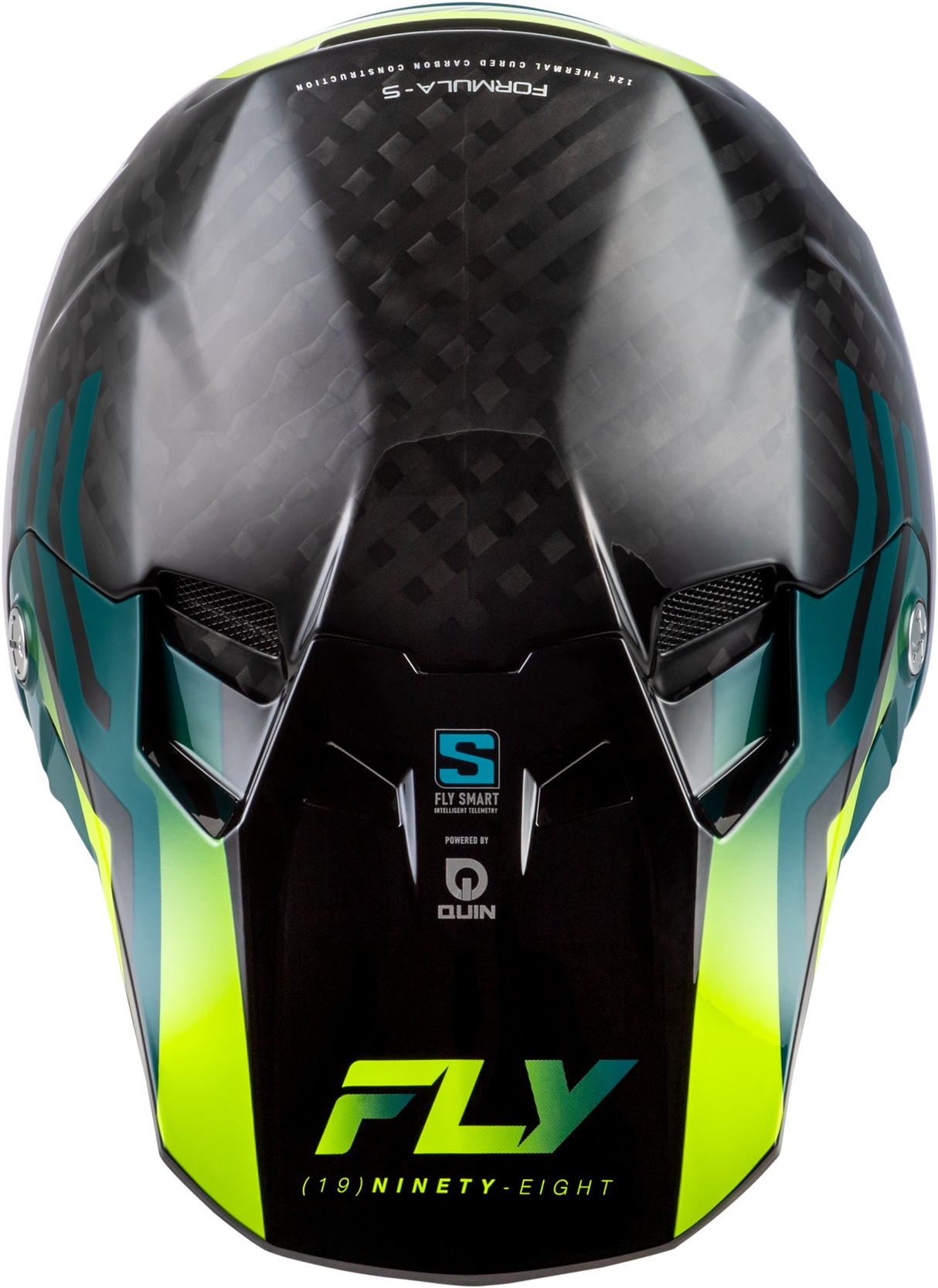 Fly Racing Formula S Carbon Byte Helmet Black Carbon/Teal/Lime – XS, Youth Motorcycle Helmet with Crash Detection & Bluetooth Connectivity