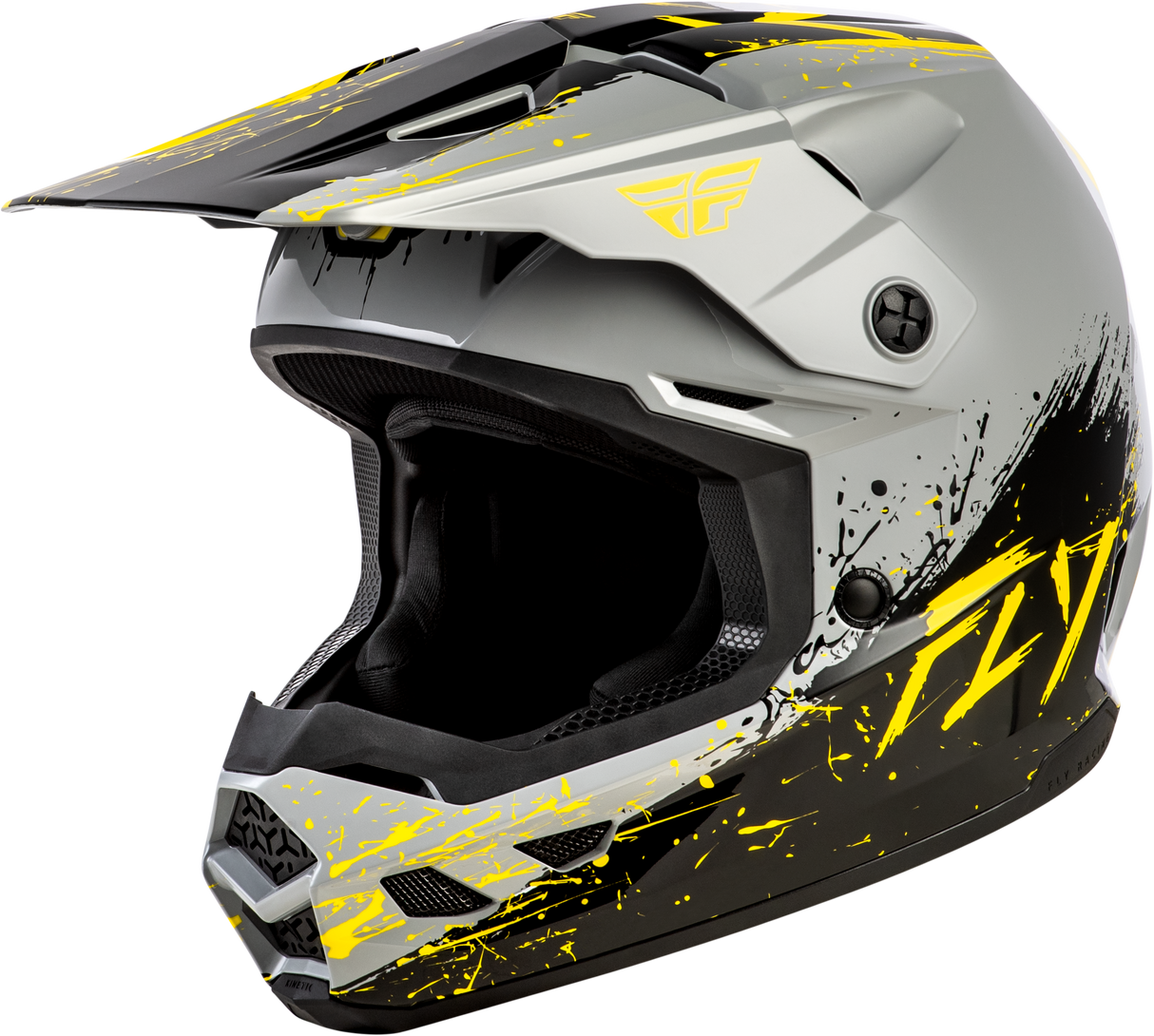 FLY Racing Youth Kinetic Drip Helmet Grey/Black/Yellow – Off-Road Motorcycle Helmet for Kids, Fit for Honda CRF, Kawasaki KX, Yamaha YZ, Suzuki RM