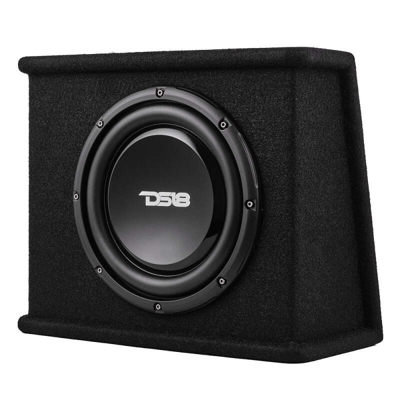 DS18 SB10A Single 10-inch Shallow Subwoofer with Enclosure – 350W RMS Amplified Sealed Design for Car Audio Systems