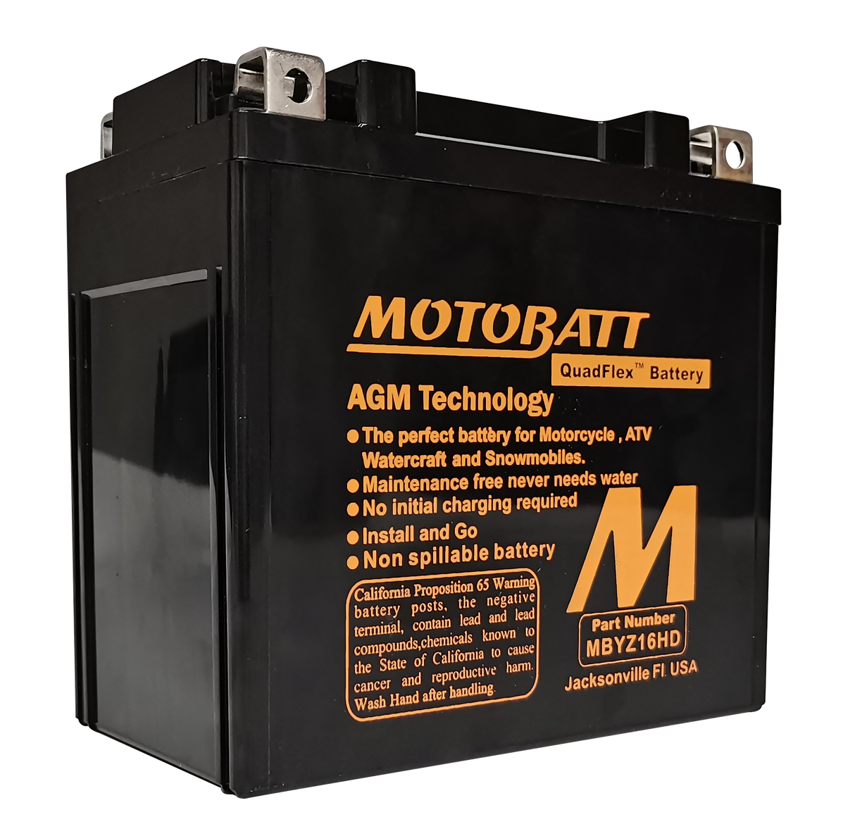 MOTOBATT Mbyz16hd Sealed AGM Battery with Quadflex Technology — Fits Harley Davidson Touring Models and More