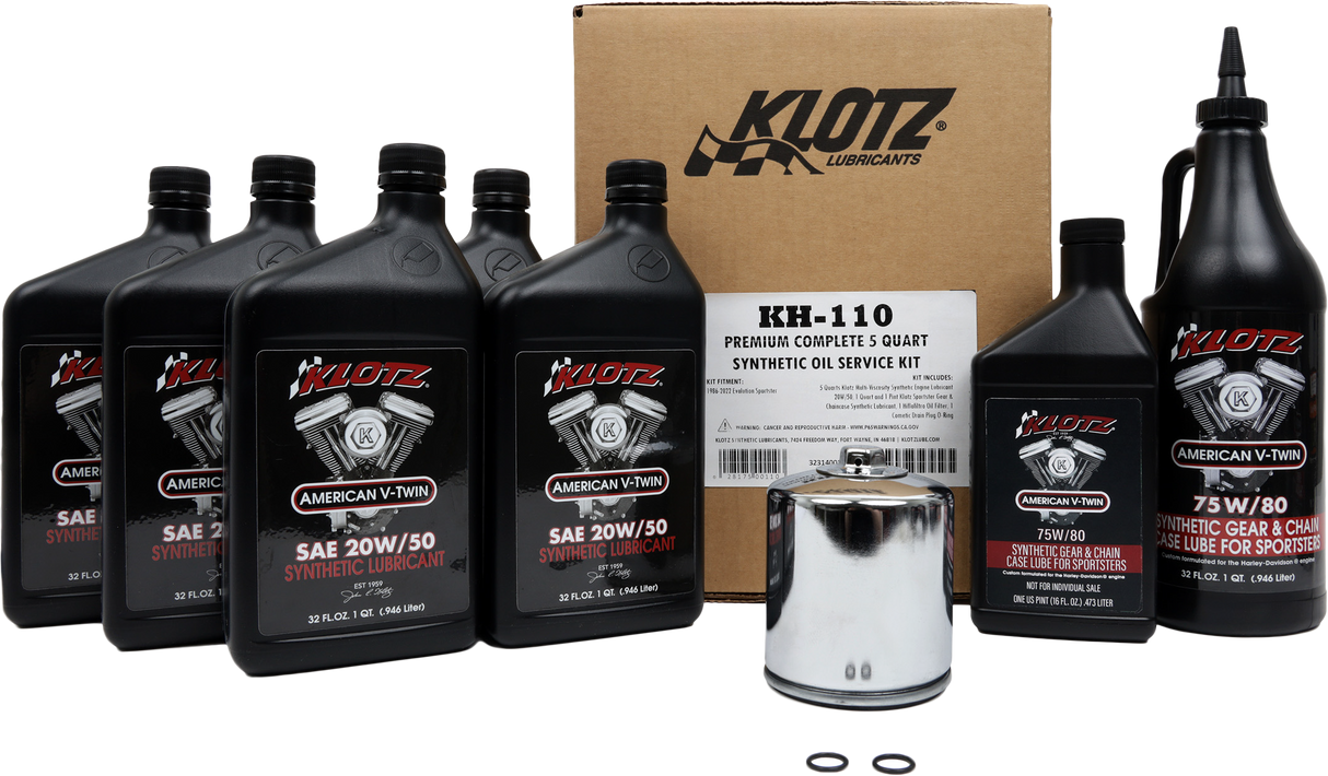 Klotz Premium Harley Davidson 5 Quart Synthetic Oil Change Kit - Compatible with Harley Davidson Models