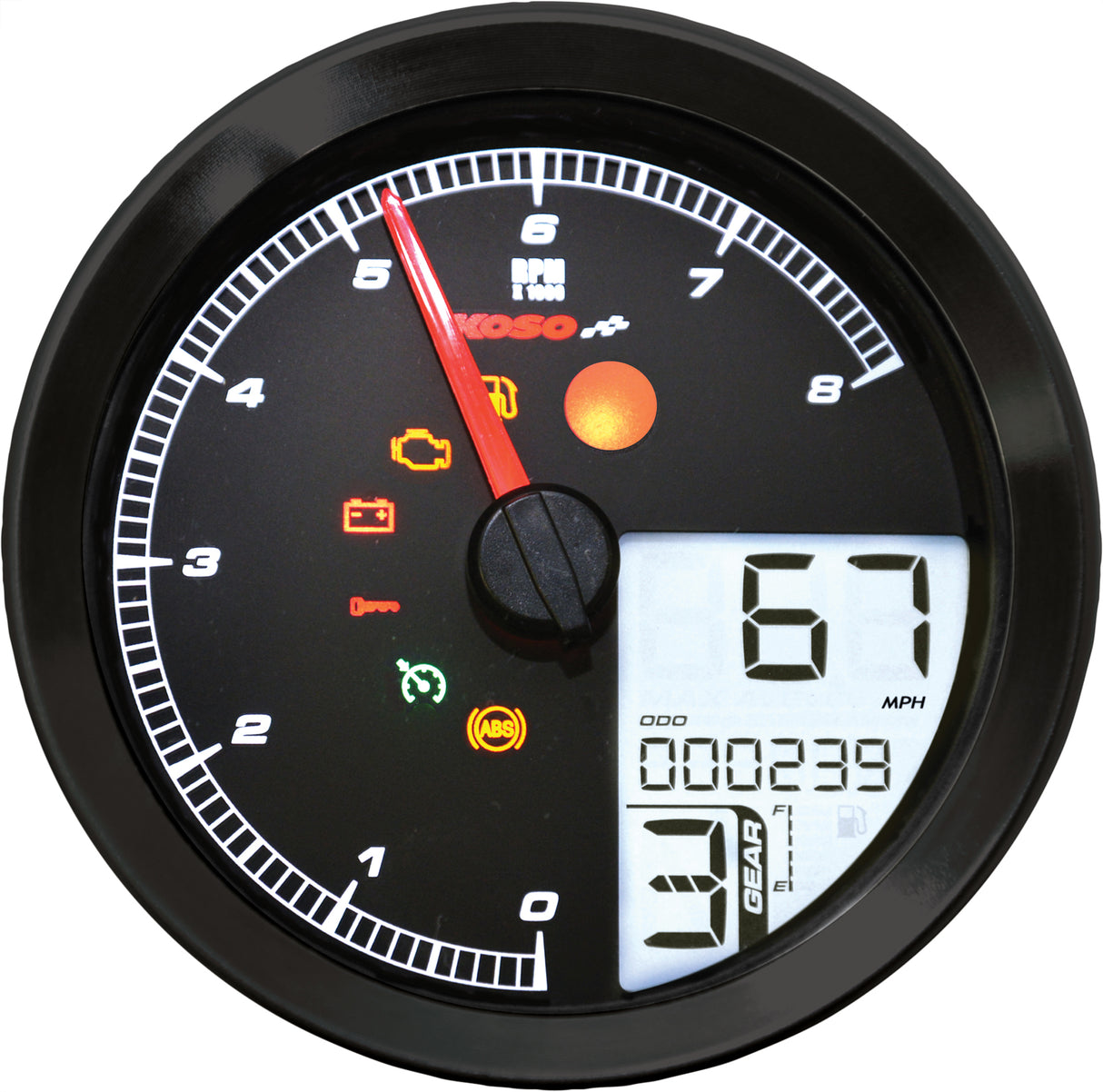 KOSO BA051211 Speedo / Tach Black Bezel LCD Color Change Display for Harley Davidson XL883N Iron 883 and XL883L Super Low (2005-2013)