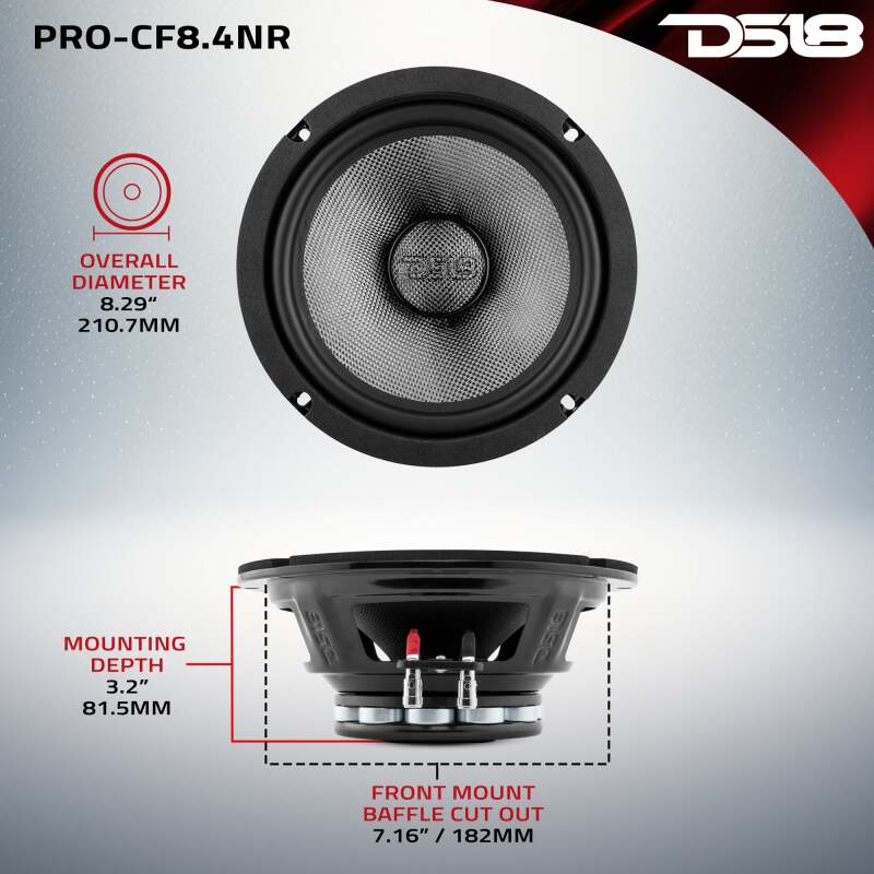 DS18 PRO-CF8.4NR 8-Inch 300W RMS 4 Ohm Mid-Bass Loudspeaker for Car Audio