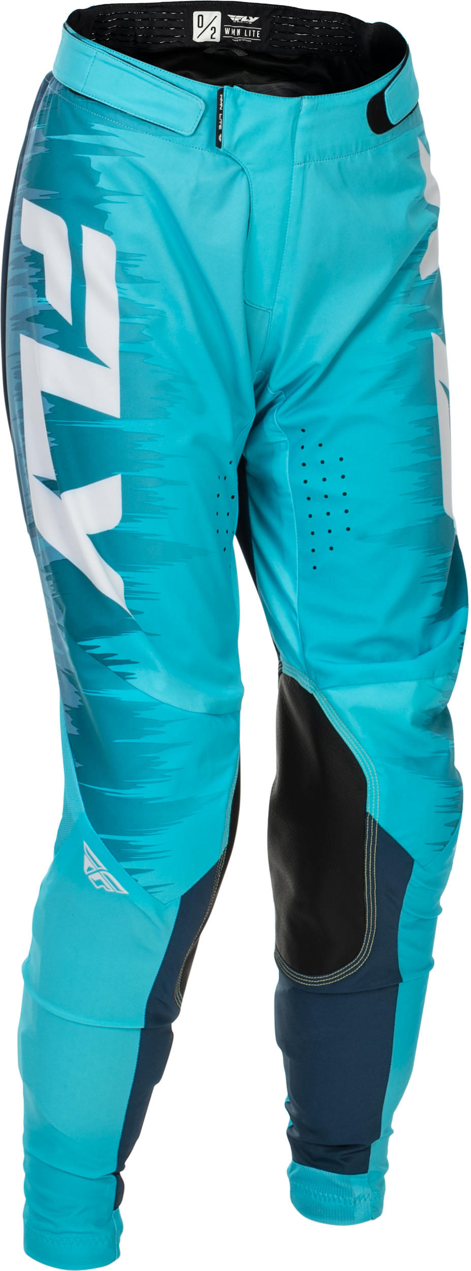 Fly Racing Women's Lite Pants Aqua/Navy/White Size 07/08 – Motorcycle Riding Gear with Comfort Mesh Liner, Leather Heat Shield Panels, and Adjustable Waist for Female Riders