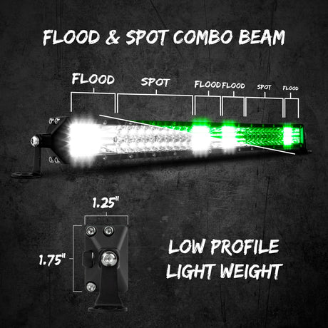 XK GLOW 20-Inch 2-in-1 LED Light Bar with Dual Color White and Green for Off-Road Vehicles and Utility Trucks