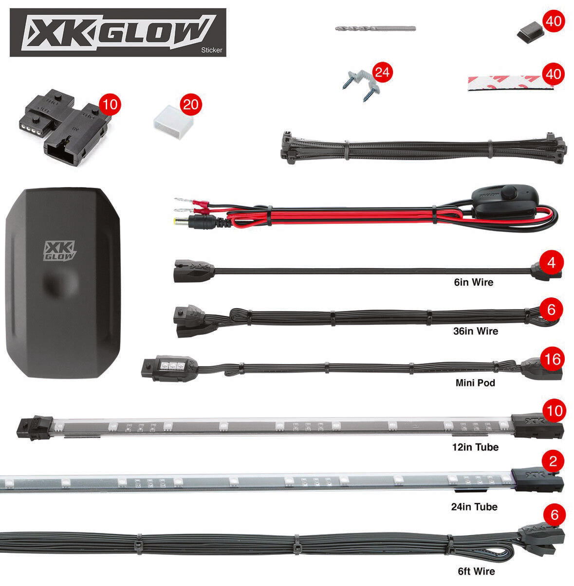 XK GLOW XK-UTV-STA 28-Piece RGB UTV Light Kit with Bluetooth Compatibility for UTVs and Off-Road Vehicles