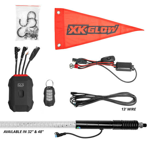 XK GLOW XKMAX RGBW Whip Kit 48 Inch with 240 LED Lights for Jeep, Truck, or SUV