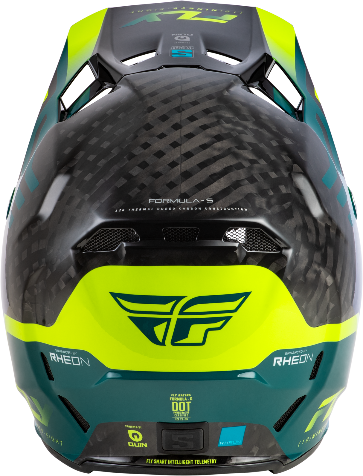 Fly Racing Formula S Carbon Byte Helmet for Motorcycle and ATV – Black Carbon, Teal, Lime, Sizes Medium/Large with Crash Detection and Bluetooth Connectivity