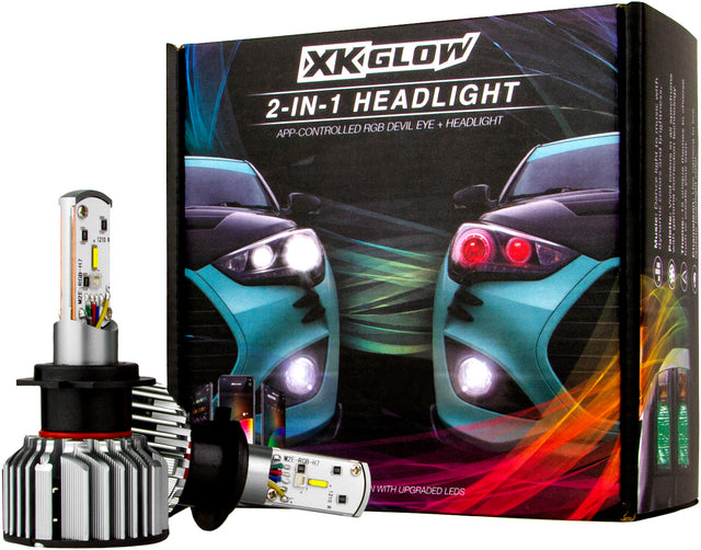 XK GLOW RGB H4 LED Bulb Kit - 2-in-1 App-Controlled RGB Headlights with Music Sync for Cars and Trucks
