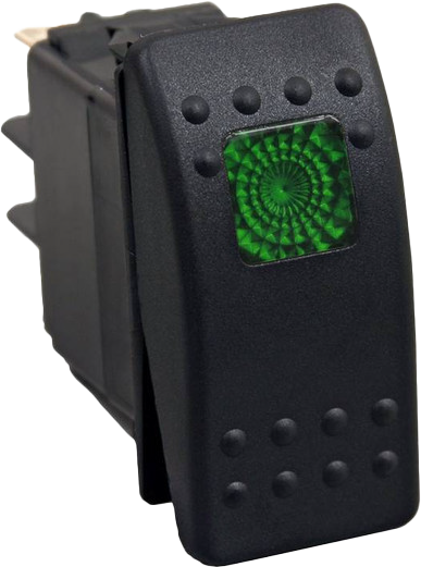 OPEN TRAIL Lighted Rocker Switch Green for 12-24 Volt Vehicles - Part Number SM106-005G