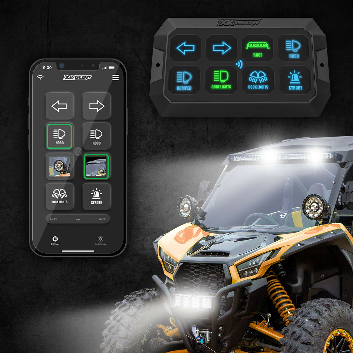 XK GLOW XK-CMD-KIT Xkcommand Switch Panel - 8 Channel LED Controller for Automotive Lighting