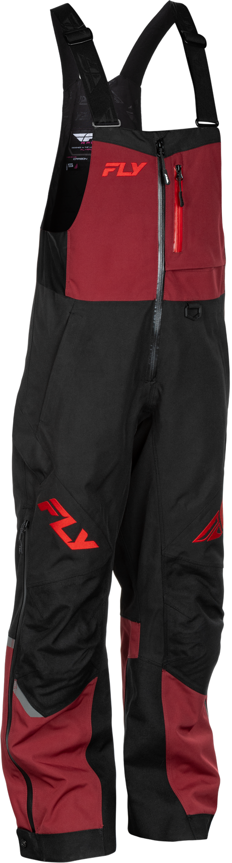 Fly Racing Women's Carbon Bibs Merlot/Red XL - Weatherproof Snowmobile Pants with Adjustable Gaiters and Reinforced Knees