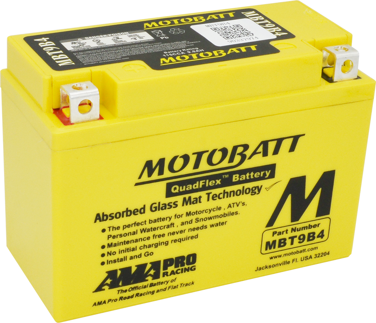 Motobatt MBT9B4 Quadflex Sealed AGM Battery for Motorcycle and Powersports Vehicles