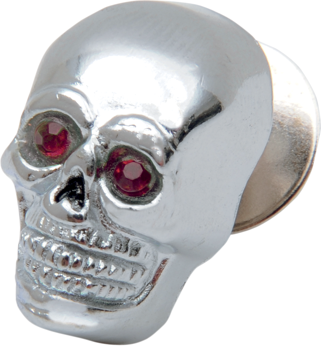 Drag Specialties Skull with Red Eyes - Small Chrome Badge Part #74401R for Harley-Davidson Motorcycles