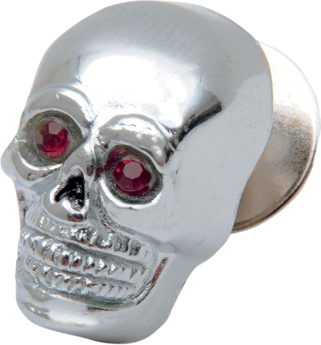 Drag Specialties Skull with Red Eyes - Small Chrome Badge Part #74401R for Harley-Davidson Motorcycles
