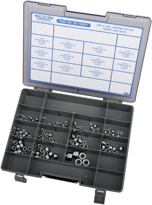 Drag Specialties MK201 Nylon Insert Nut Assortment Kit for Motorcycles and Custom Vehicles