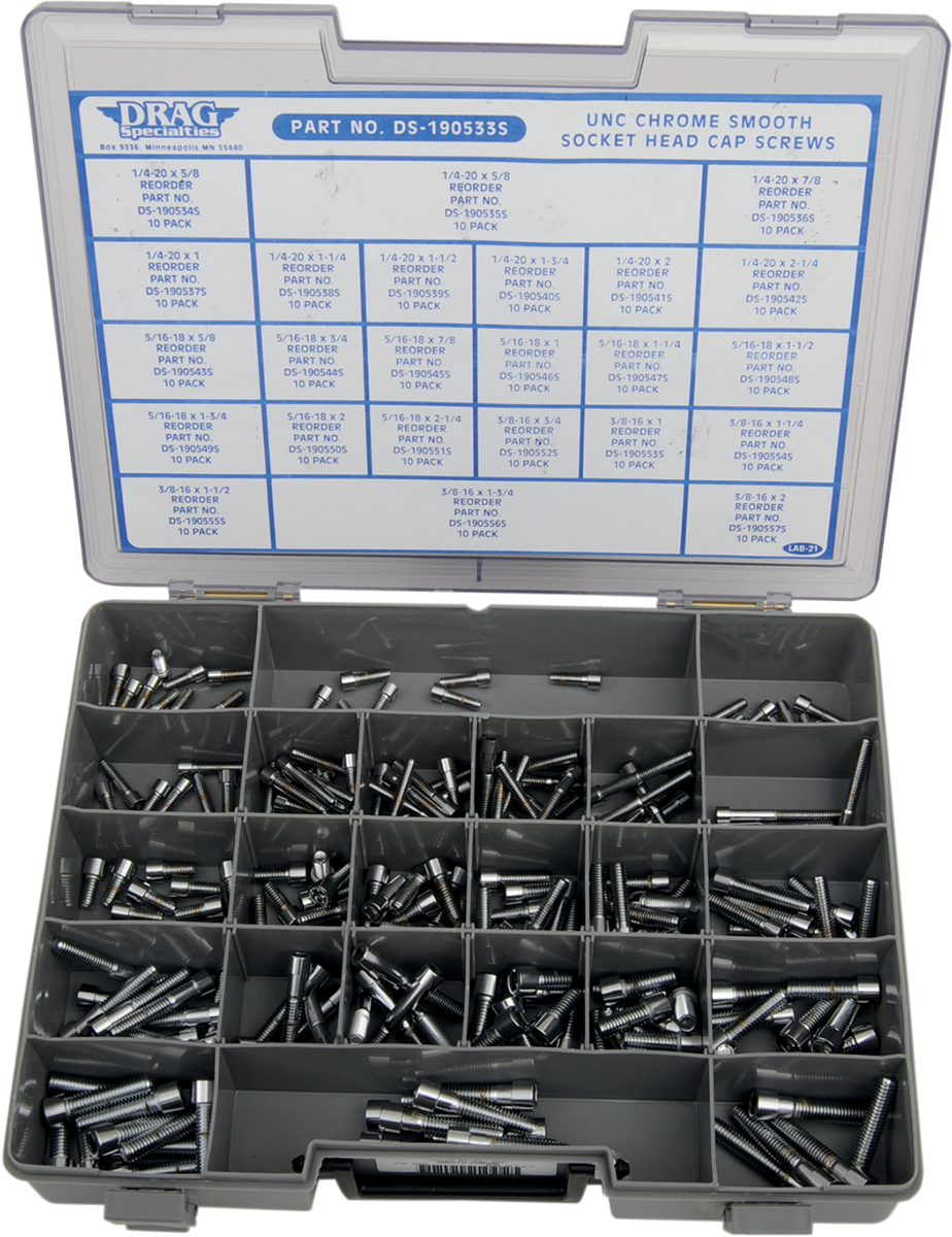 Drag Specialties MK202S Socket-Head Bolt Assortment Kit for Harley-Davidson Motorcycles, 1/4 inch to 3/8 inch Sizes