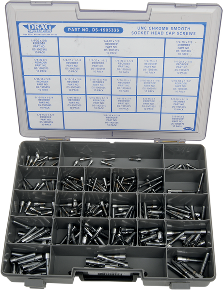 Drag Specialties MK202S Socket-Head Bolt Assortment Kit for Harley-Davidson Motorcycles, 1/4 inch to 3/8 inch Sizes