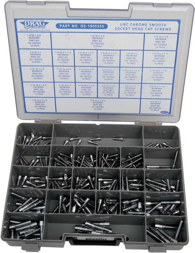 Drag Specialties MK202S Socket-Head Bolt Assortment Kit for Harley-Davidson Motorcycles, 1/4 inch to 3/8 inch Sizes