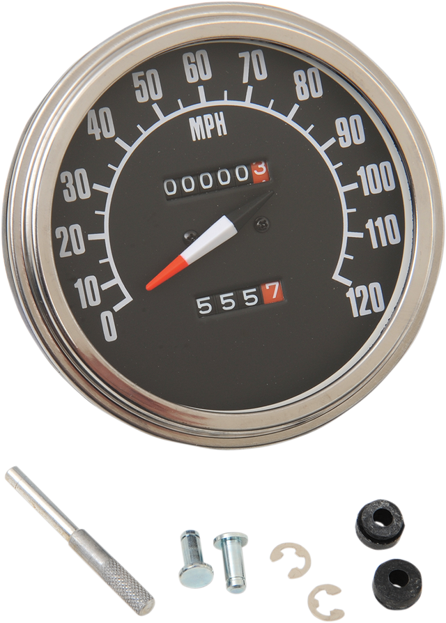 Drag Specialties 5-Inch MPH FL-'68-'84 Style Speedometer with Black Face - Part 70847M for Harley-Davidson Touring Models