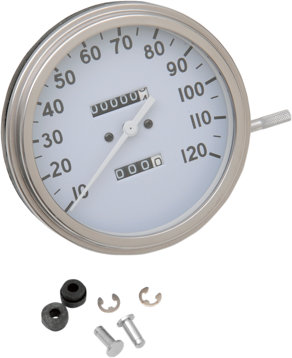 DRAG SPECIALTIES 5-inch MPH FL-Style 2:1 Speedometer for Harley-Davidson FL '36-'40 with White Face, Part #72758M