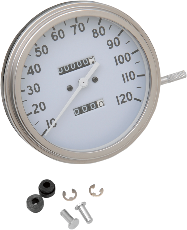 DRAG SPECIALTIES 5-inch MPH FL-Style 2:1 Speedometer for Harley-Davidson FL '36-'40 with White Face, Part #72758M