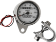 DRAG SPECIALTIES 2.4" MPH Mini LED Mechanical Speedometer with Chrome Housing and White Face - Fits Harley-Davidson Motorcycles with 12mm Cable Thread - Part Number 21-6825DS1-BX15